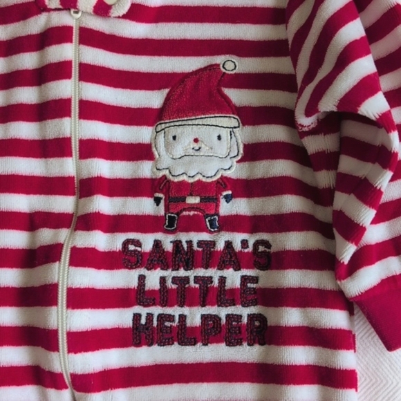 joe fresh santa striped velour zipper footie sleeper pajamas 6-12 months baby - Picture 3 of 6